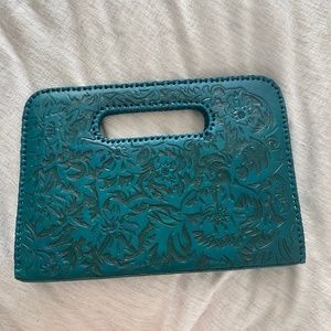 Alexis David leather clutch purse Mexico tooled leather